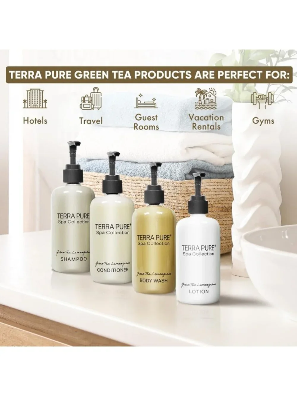 4-Piece Spa Set: Shampoo, Conditioner, Hand & Body Wash, Moisturizing Lotion